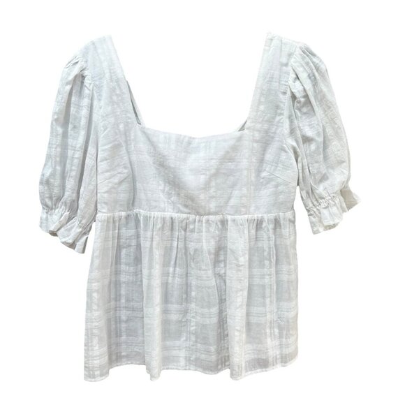 Grace White Cotton Babydoll Top Puff Sleeve Back Bow Tie Cottagecore Beachy LG‎ - Picture 1 of 6